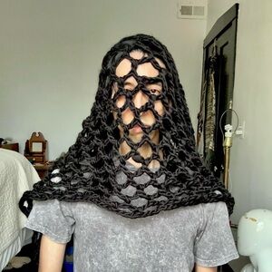 Crochet Veil Handmade Shawl Subversive Goth Punk Alternative Fashion Wool Scarf